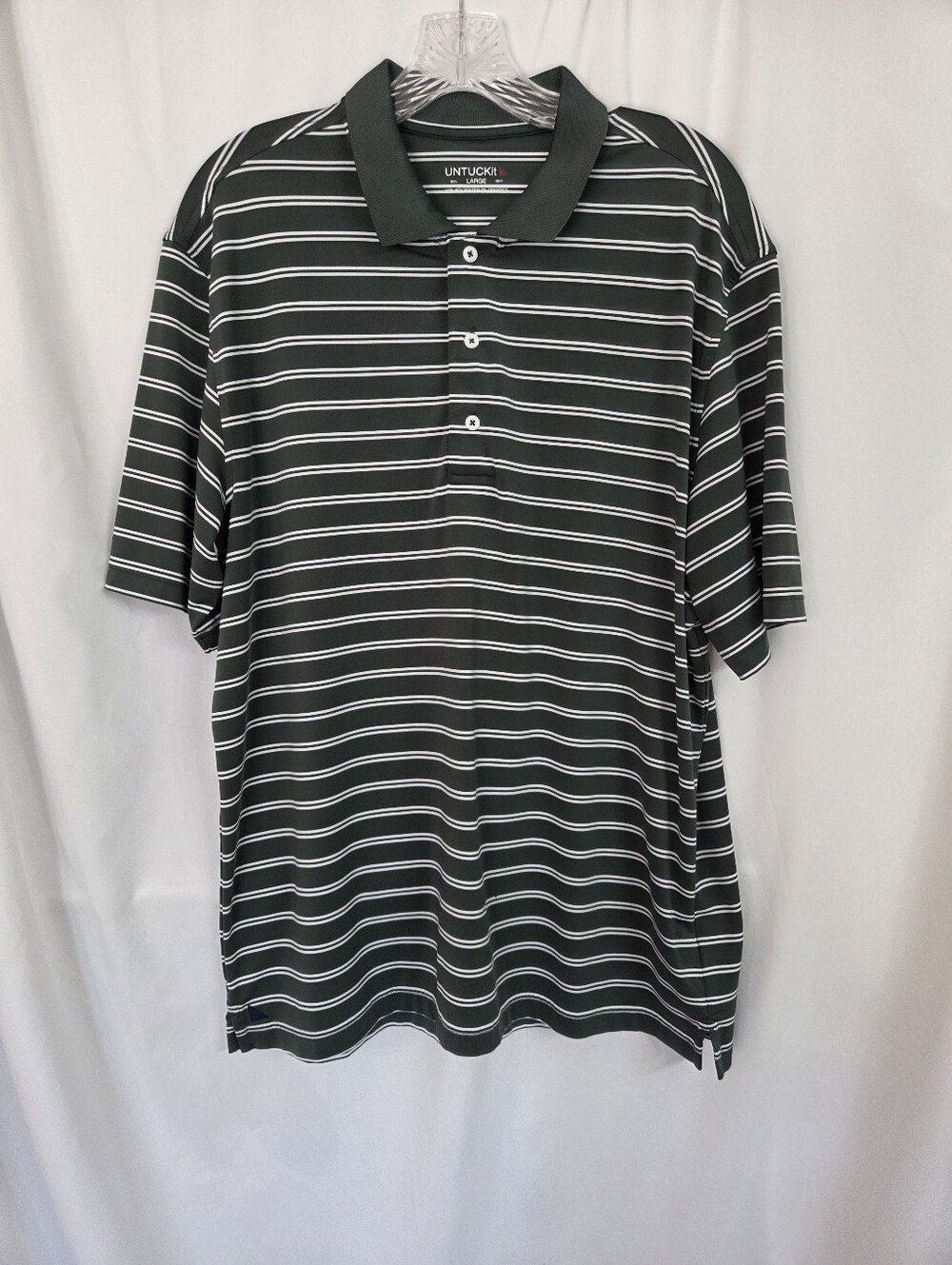 UNTUCKit Polo Shirt Mens Large Green White Striped Performance Golf Size L